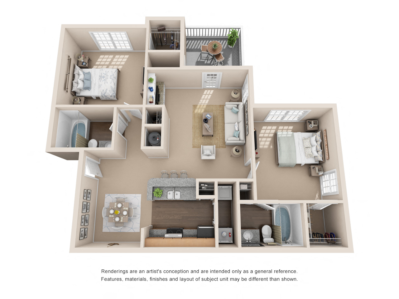 Floor plan for 2 beds, 2 baths, 1180 sqft